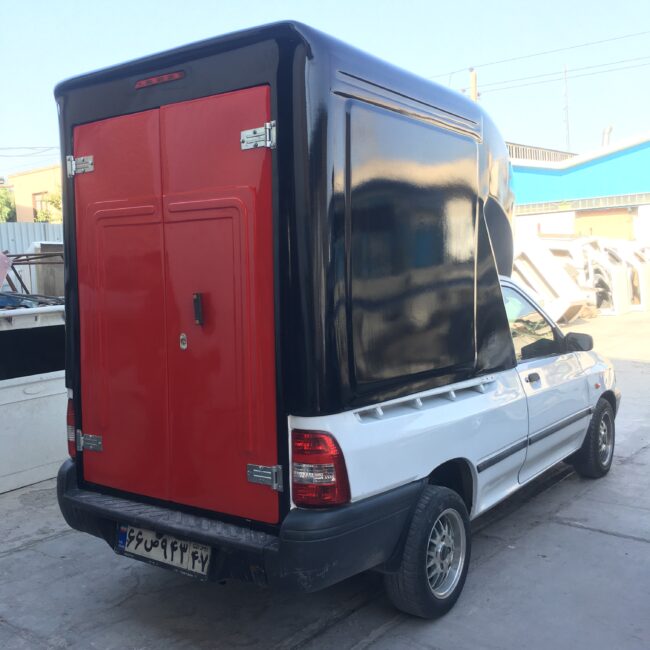 اتاق فایبرگلاس پراید ۱۵۱ وانت ارتفا از لبه ۱۳۰ سانت از کف خودرو ۱۷۰ سانت درب عقب دو لنگه